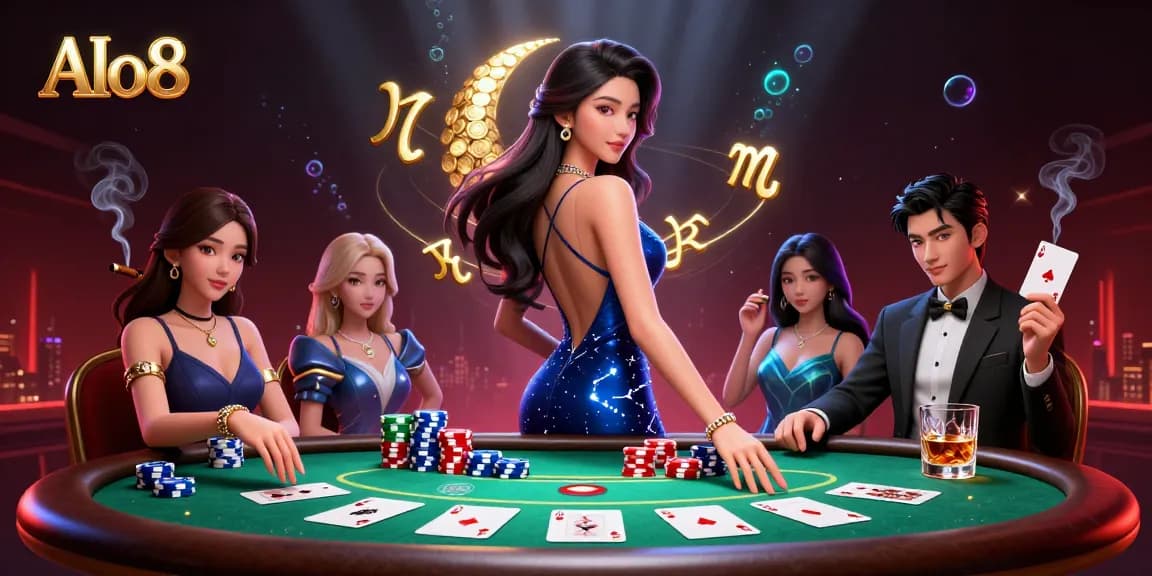 Alo8 offers a captivating casino experience featuring a glamorous poker scene filled with elegant game elements.