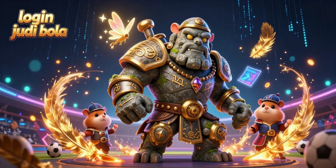 Engage in login judi bola with a dynamic scene showcasing gambling excitement and fantasy elements.