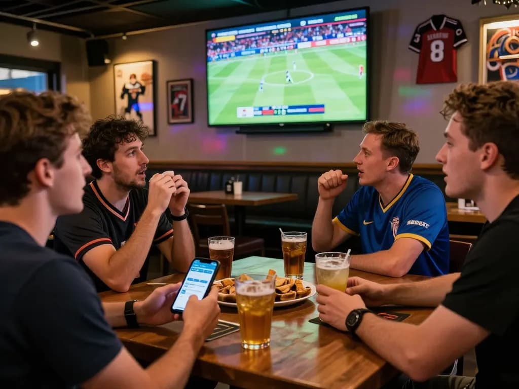 SBOBET app displayed at a lively sports bar during an exciting game night with friends.