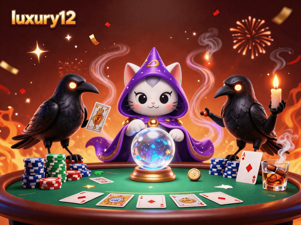 Experience the excitement of luxury12 casino with vibrant poker action and mystic characters.