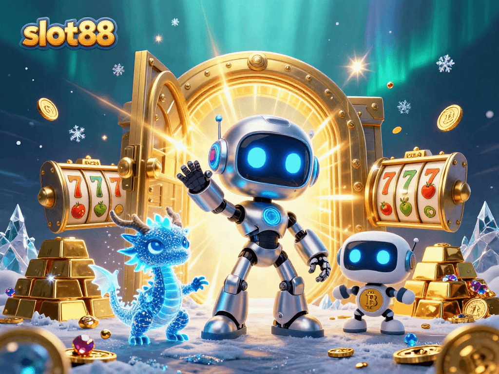Experience slot88's thrilling adventure with vivid visuals of cyberpunk robots and treasure. Enjoy every spin!