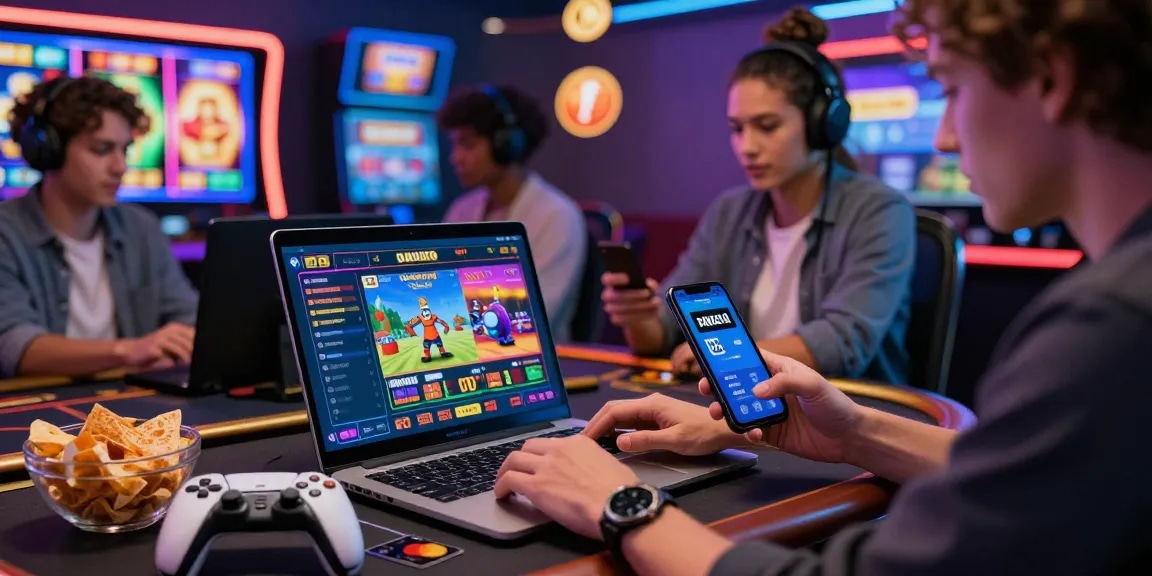 Engage with credit card casinos at https://mhfe.org.uk, showcasing diverse players enjoying various games in a vibrant online atmosphere.