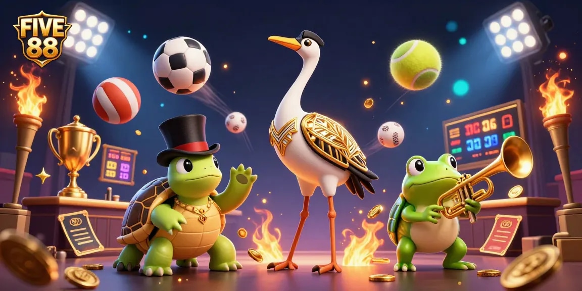 Engage with FIVE 88 and celebrate your wins with a vibrant casino scene featuring dynamic game elements.
