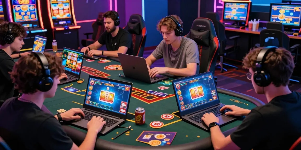 Diverse players engaging in rewarding online card games showcasing gamebaidoithuong is in a vibrant gaming environment.