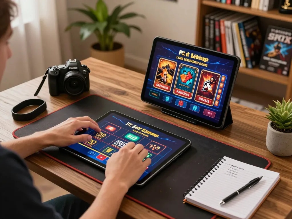 Pengaturan permainan yang menarik menampilkan permainan demo PG Soft Lengkap di tablet untuk pengalaman kasino online yang mulus.