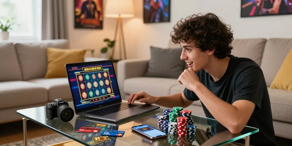 Engaged player at a credit card casino experience, featuring Visa and Mastercard cards, showcasing the excitement of online gaming at https://brcs.co.uk/.