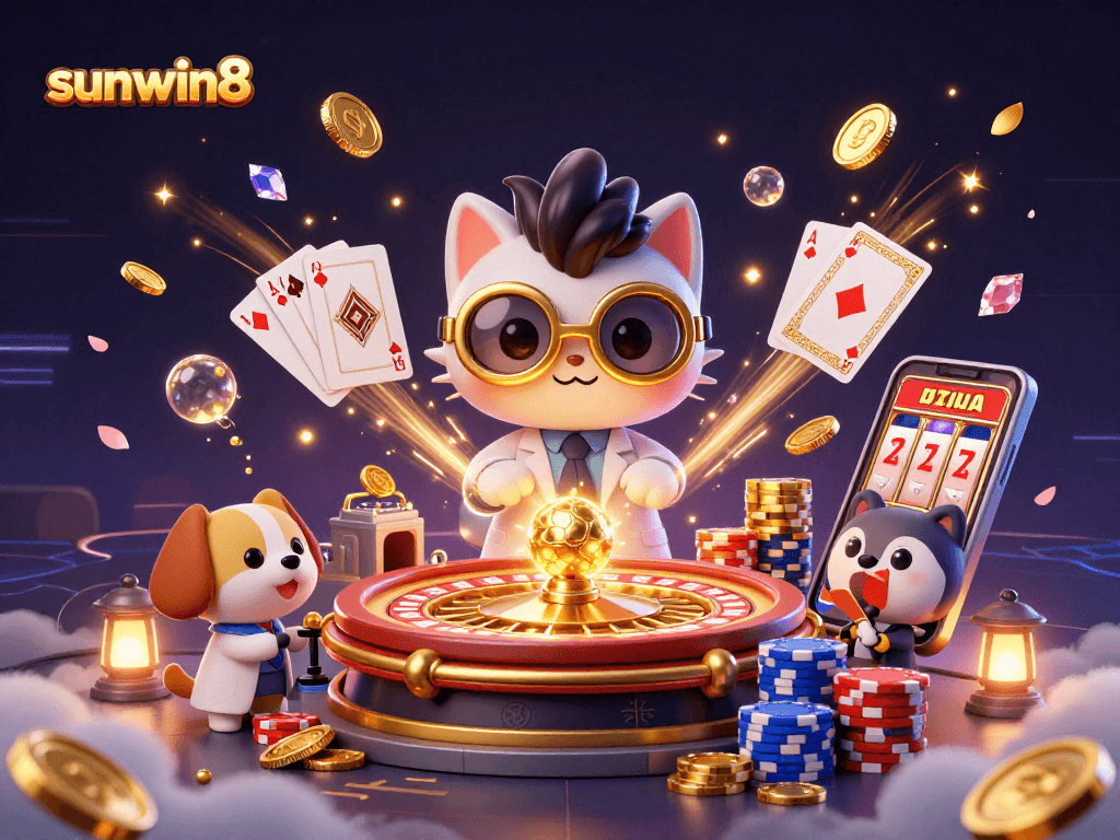 Engage with exciting games at sunwin8 as golden coins and winning cards fill the vibrant scene.