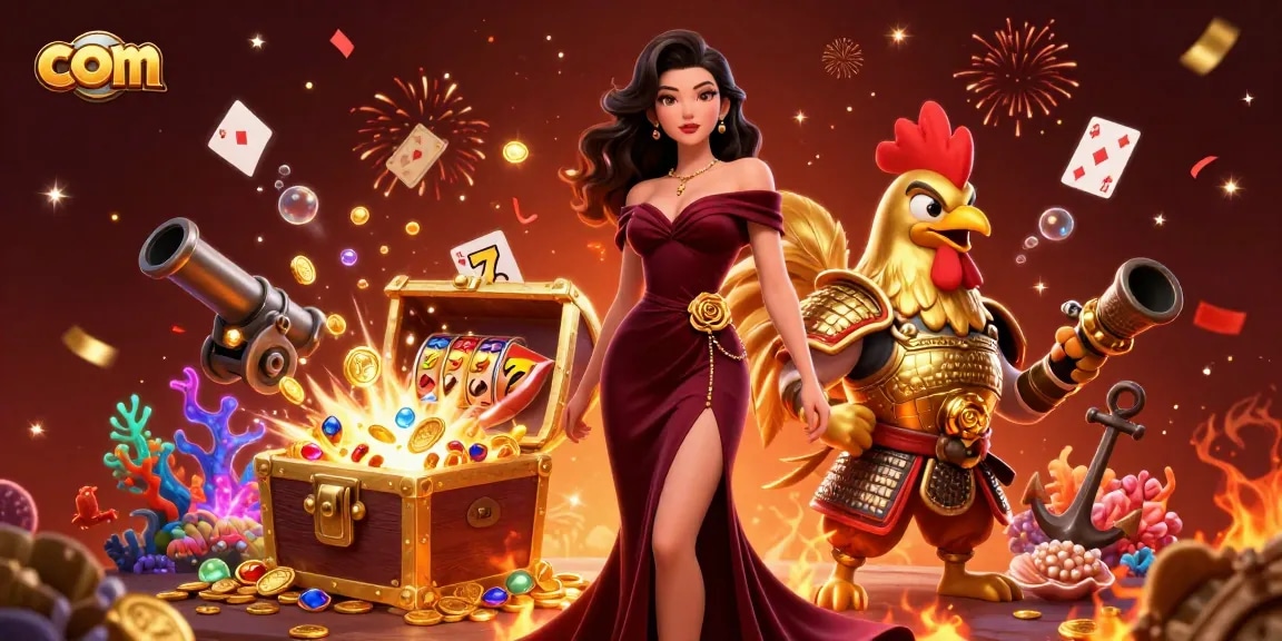 Experience a glamorous gaming atmosphere with com featuring slot reels and casino treasures.