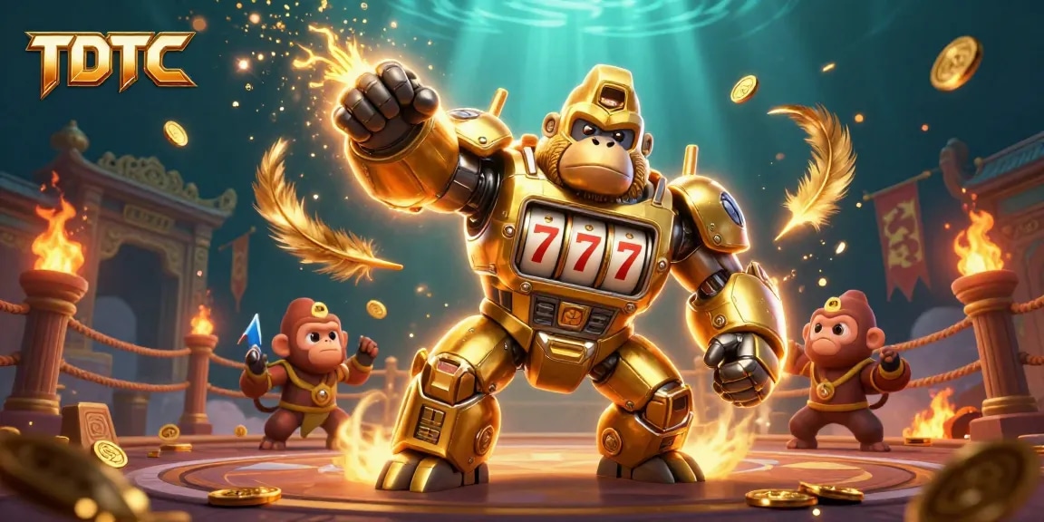 Engage with TDTC’s thrilling gaming action featuring a golden gorilla mech and explosive casino elements.