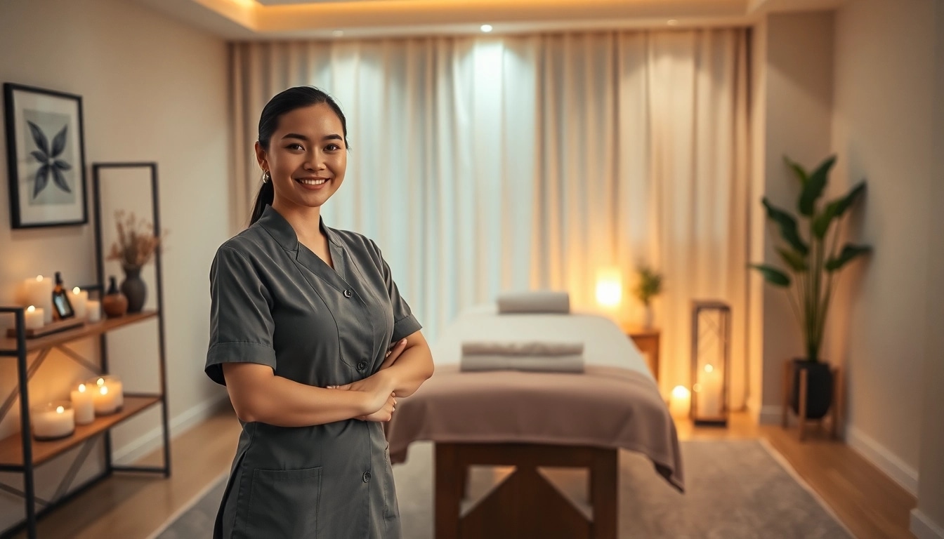 Comfortable and inviting home massage scene showcasing 수원출장마사지 with a professional therapist ready to provide services.