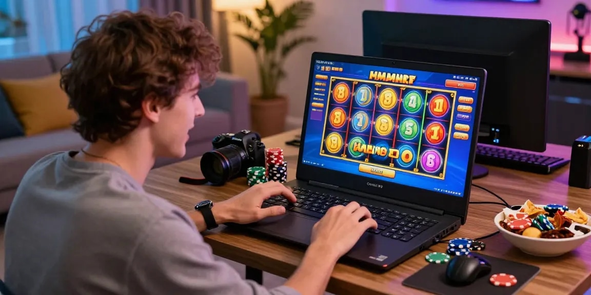 Player enjoying vibrant bonus buy slots on their laptop in an engaging online casino setup
