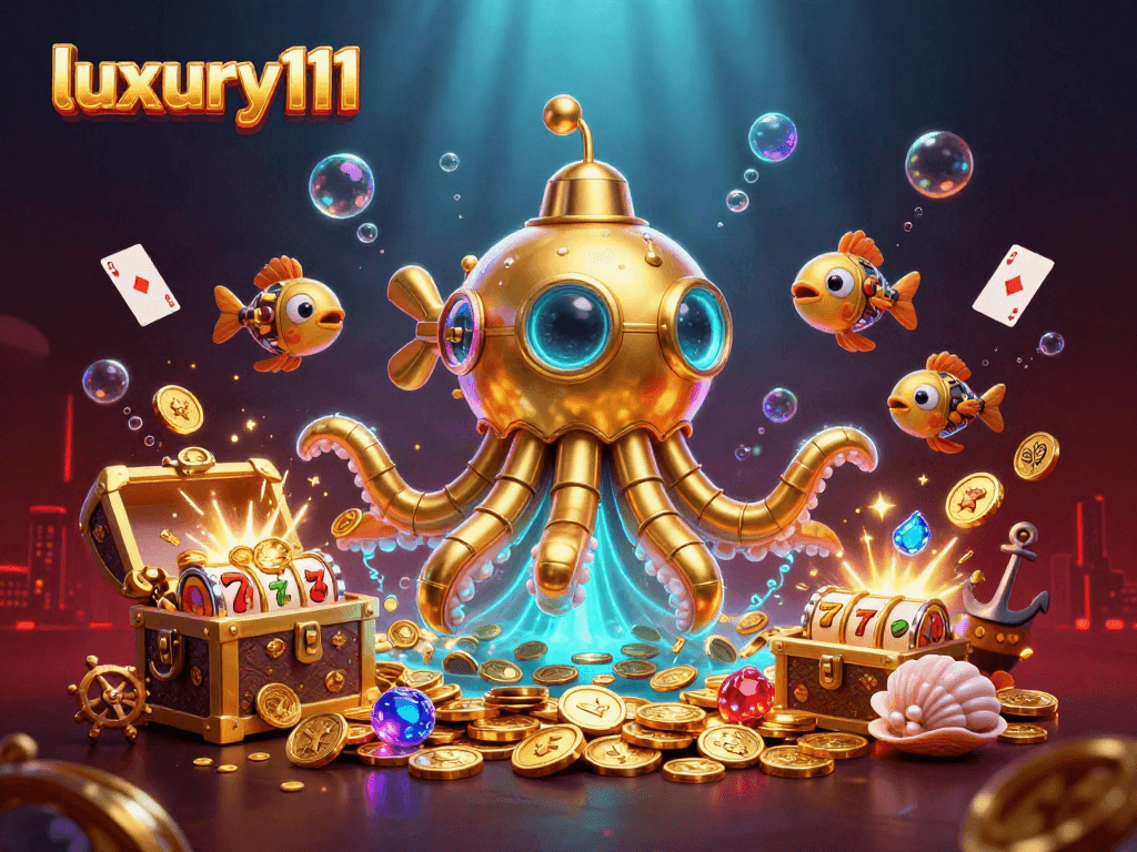 Engage with luxury111 at the thrilling underwater casino, featuring a golden kraken and dynamic slot elements.