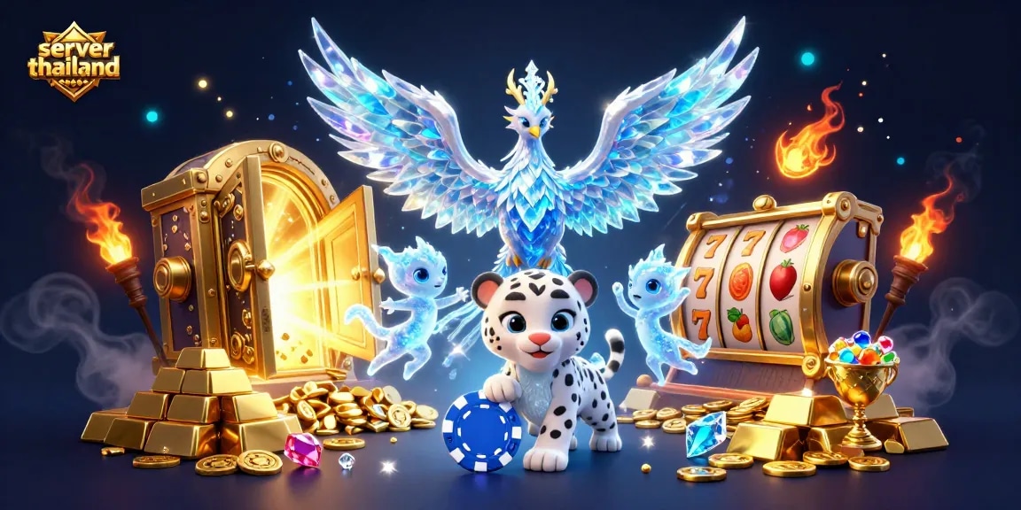 Win big with thrilling slot games on server Thailand featuring an ice phoenix and vibrant treasures.