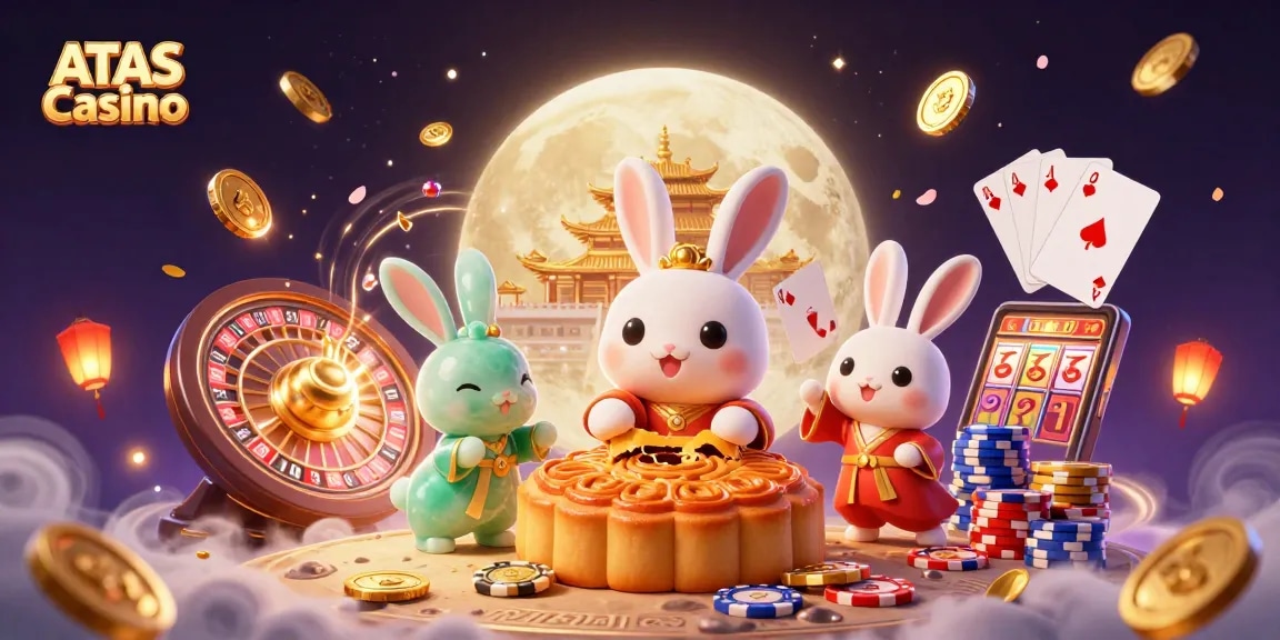 Experience excitement with ATAS Casino through a magical scene featuring moon rabbits and stunning casino elements.
