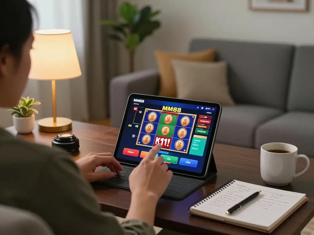 MM88 app displayed on tablet during online casino gaming session at home