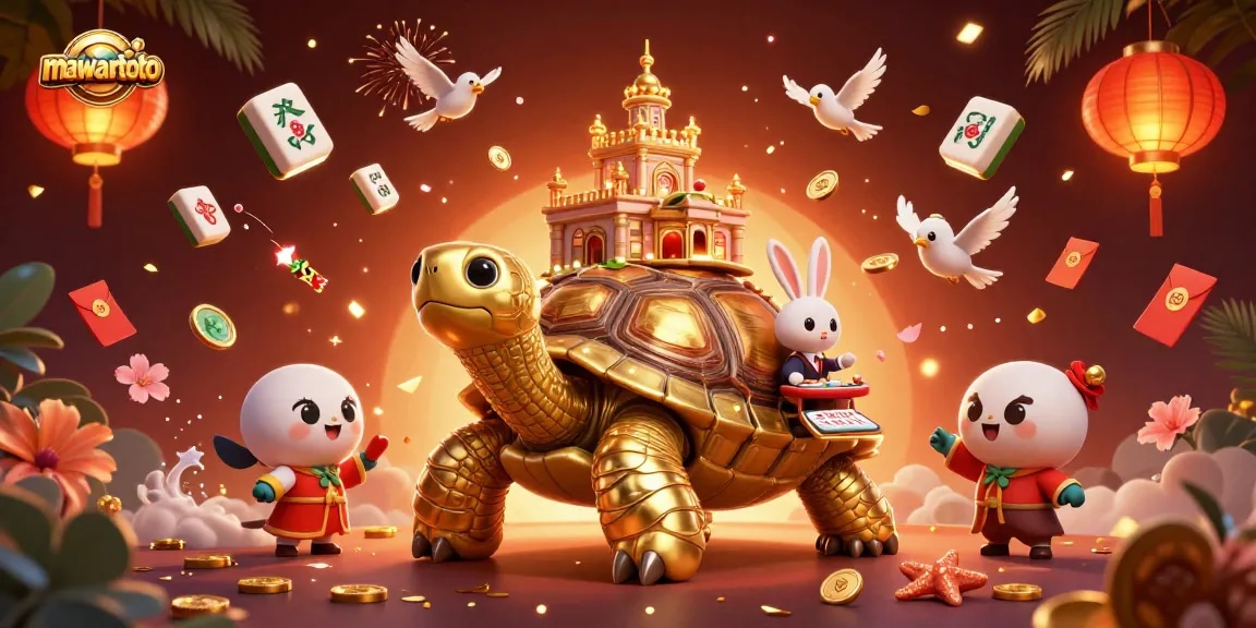 Mainkan game di mawartoto dengan suasana meriah dikelilingi koin emas dan elemen kasino yang menarik.