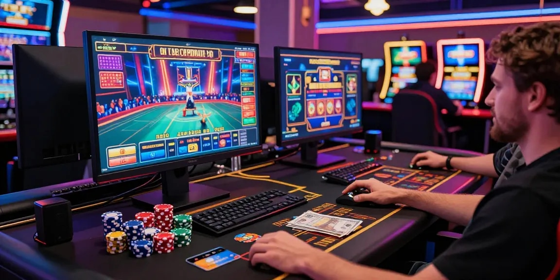 Casinos that accept credit cards feature vibrant gameplay scenes with players using credit cards to enjoy exciting online gaming experiences.