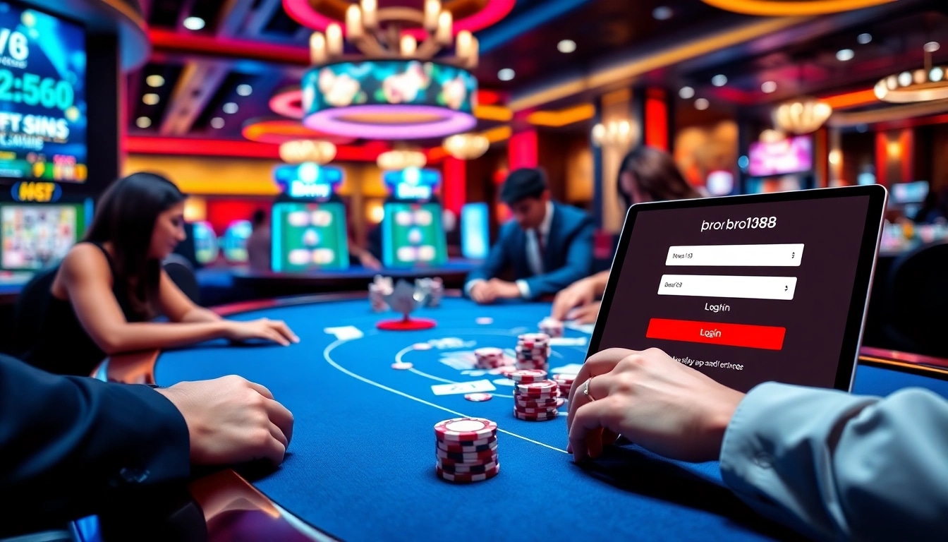 Join the excitement of gambling at Bro138 login with vibrant casino tables and sleek gaming interfaces.