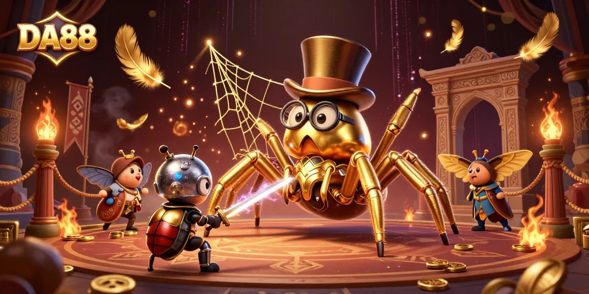 Engage with DA88 as the golden tarantula spins fortunes in a vibrant casino arena.