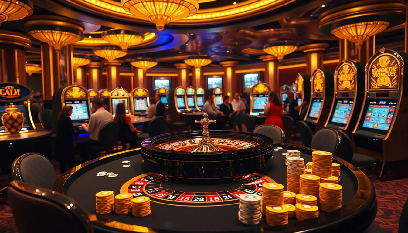 Experience the thrill of gambling at the 24kclub amidst an opulent casino setting filled with excitement.