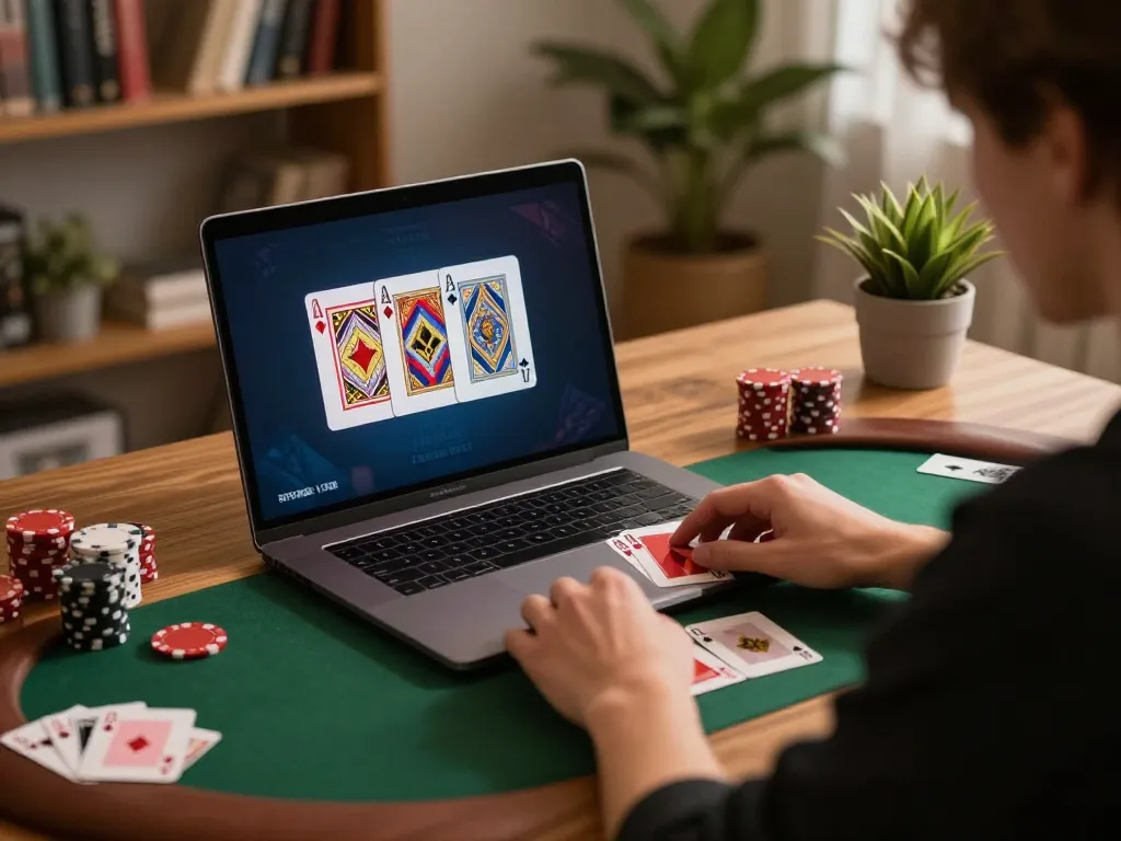 Player engaging in poker game on 789club, showcasing intricate cards and a cozy atmosphere.