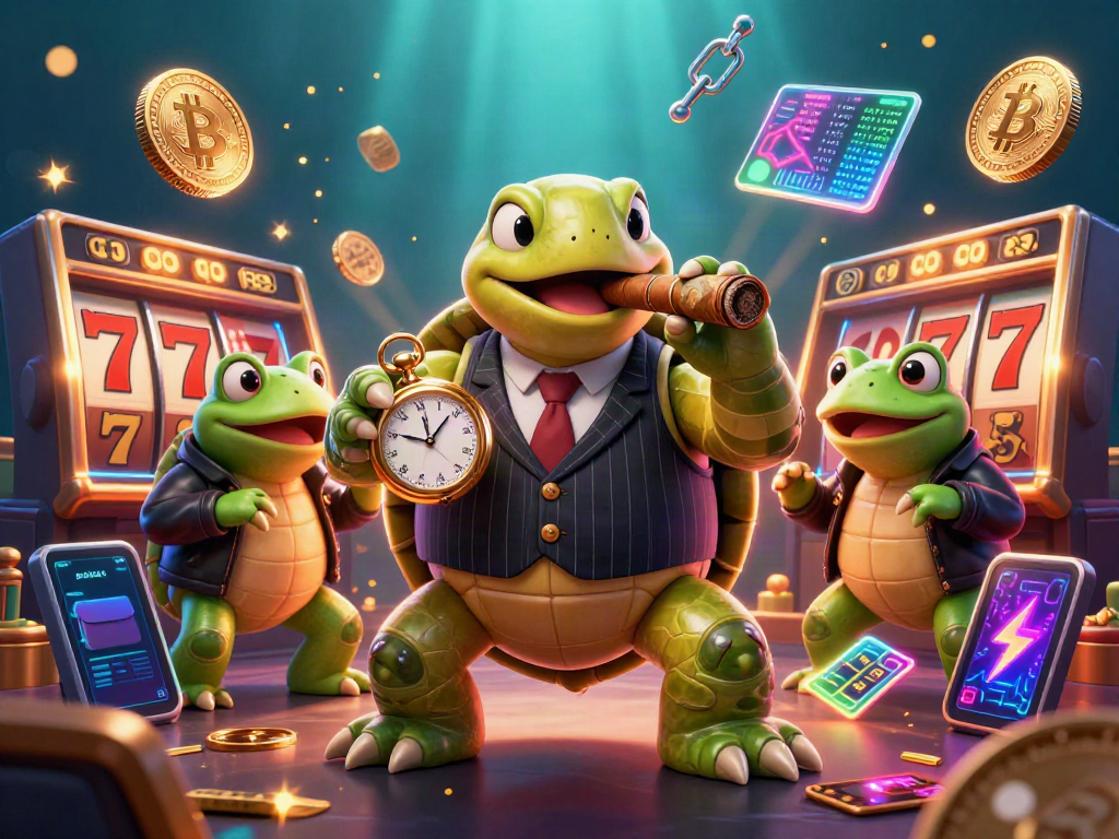 Permainan situs slot dengan karakter unik di latar belakang berwarna biru gelap.