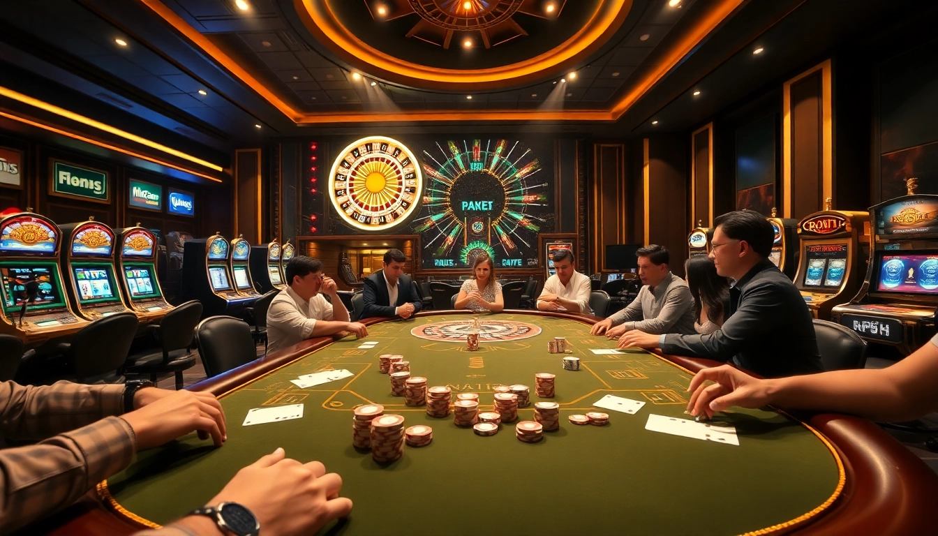 Experience RR88's thrilling casino action with vibrant poker chips and an engaging roulette wheel.