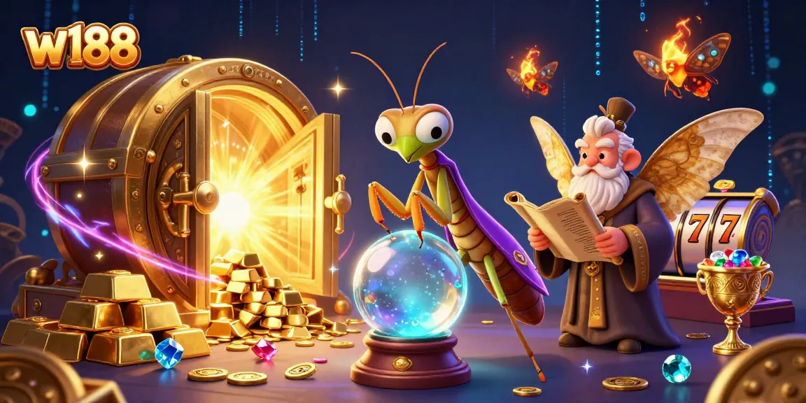 Experience the magic at w188 with vibrant casino elements in this stunning 3D illustration.