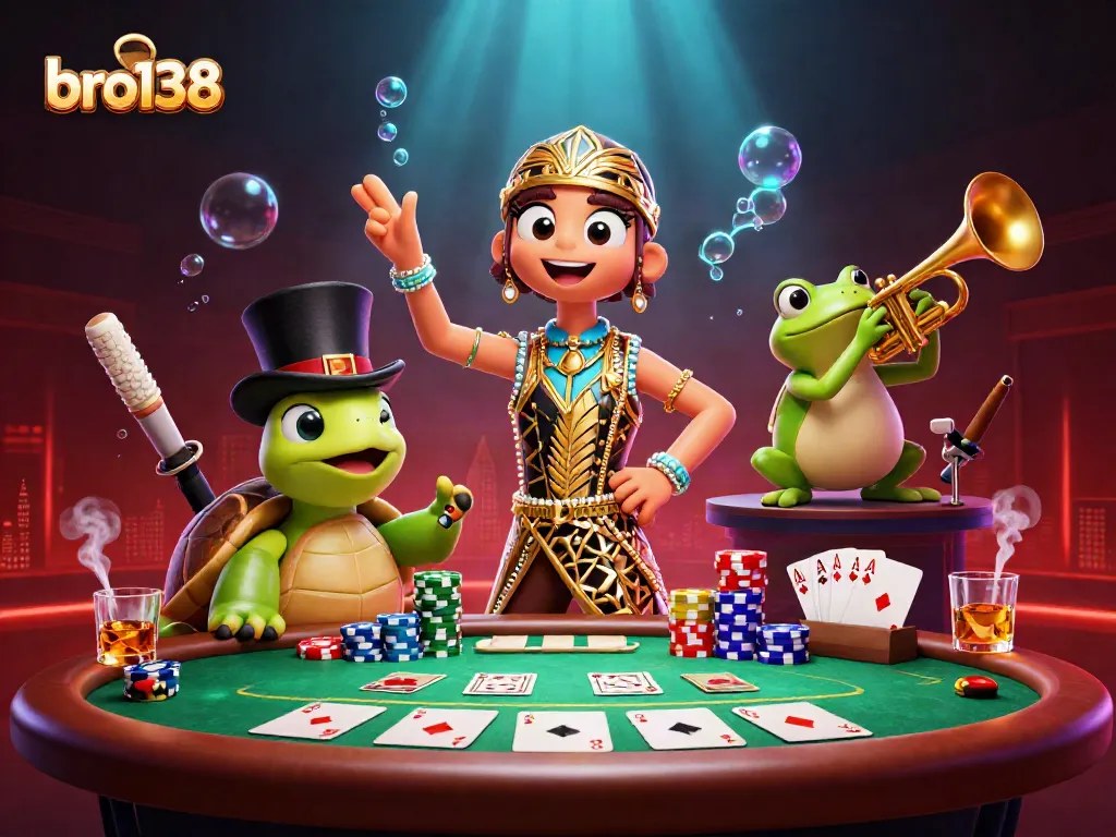Experience exciting gaming action at bro138, featuring vibrant characters and dynamic casino elements.
