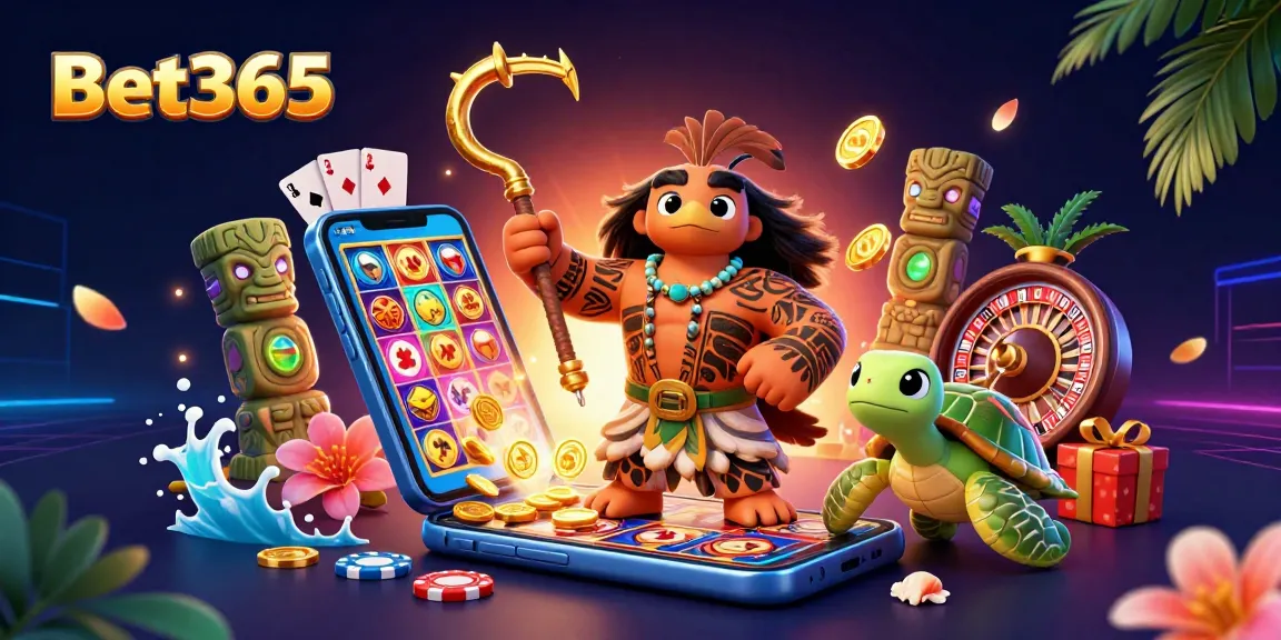 Bet365 immersive gaming scene featuring a hawk and turtle with vibrant casino elements.