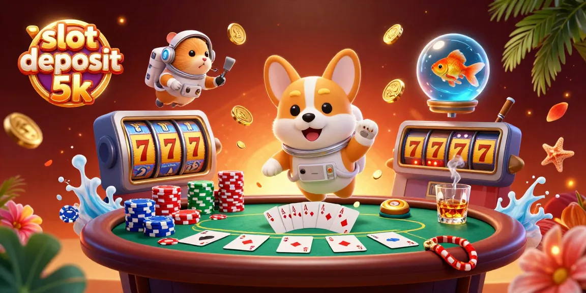Engage with slot deposit 5k in a vibrant 3D casino scene featuring a corgi astronaut and animated elements.