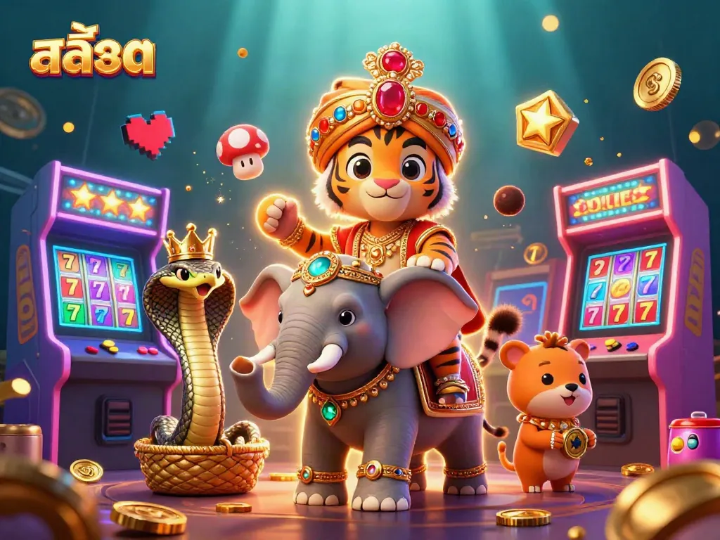 เล่นสล็อตฟีเจอร์สูงบนสล็อตแมชชีนด้วยเอเลียนมaharaja เสือในภาพการ์ตูน