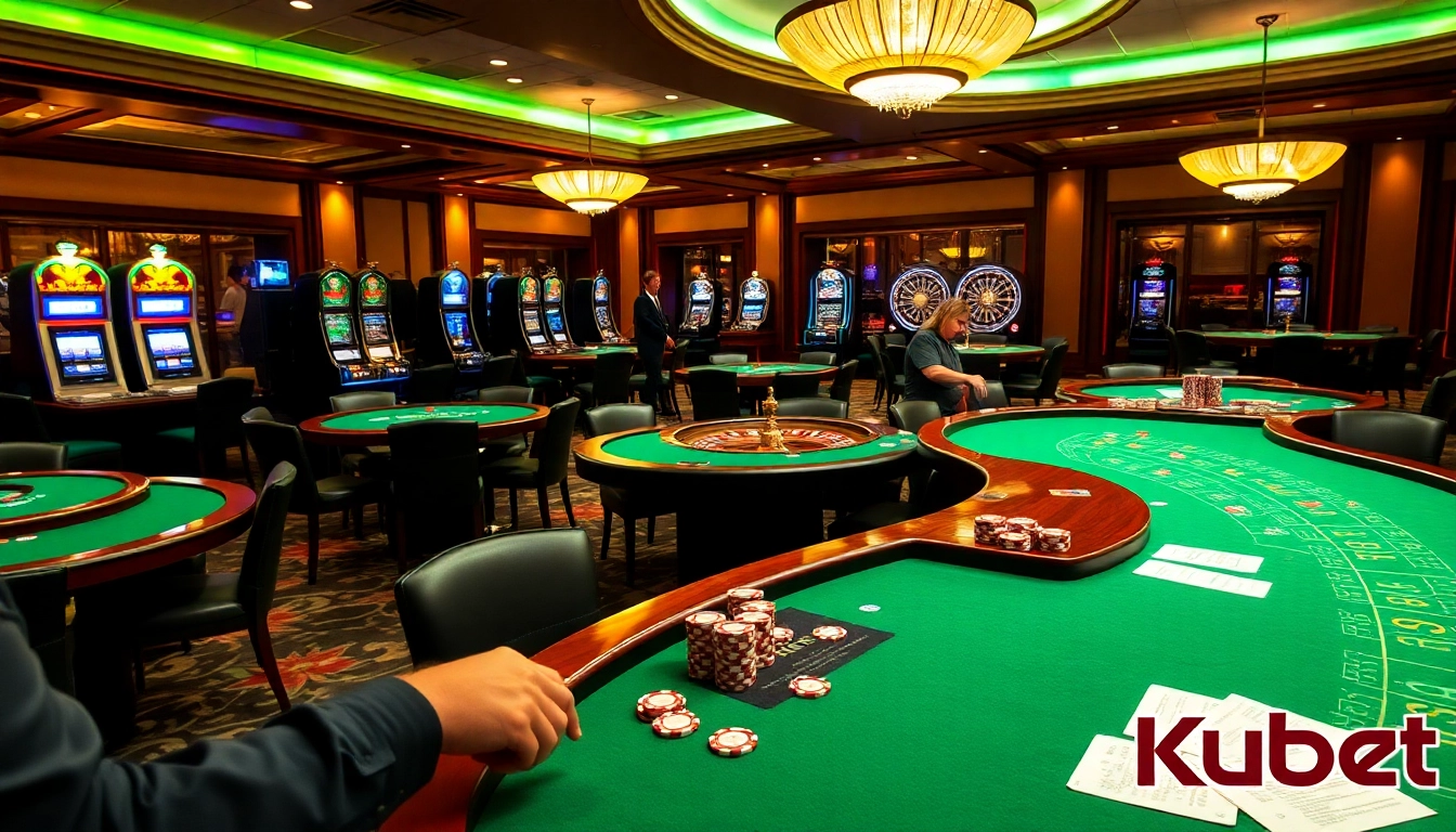 Kubet poker table scene showcasing intense gameplay and luxury casino ambiance.