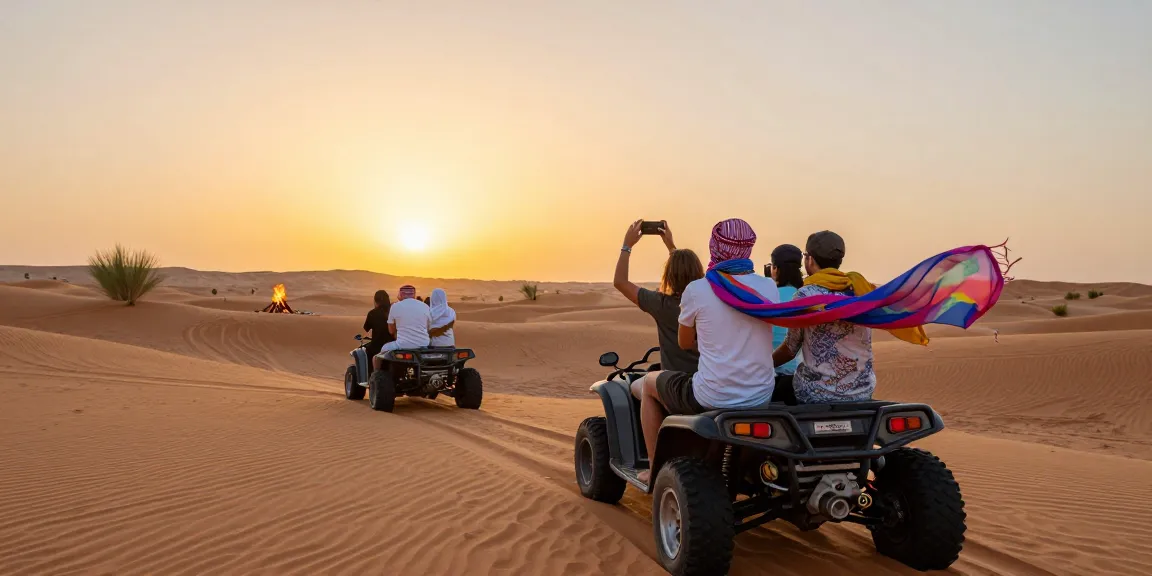 Friends riding in a desert safari vehicle enjoying the thrilling slot adventure in Dubai's dunes