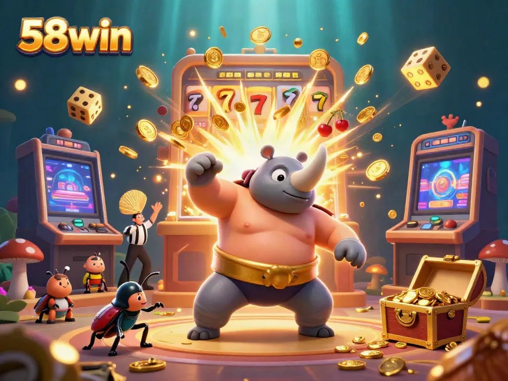 Experience thrilling wins at 58win with colorful slot themes and vibrant characters celebrating in style.