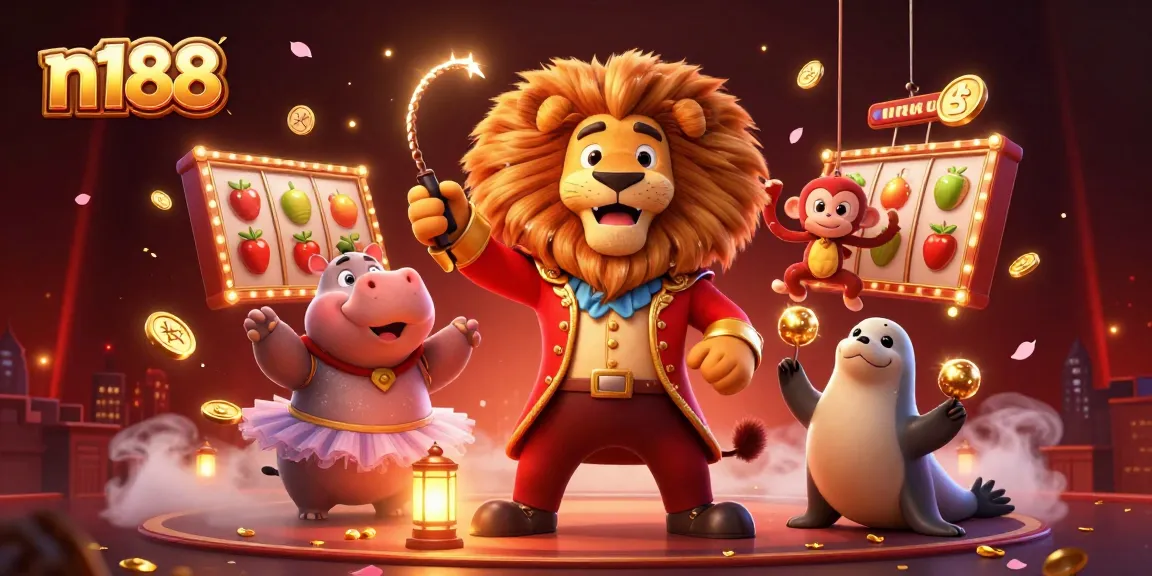 Experience thrilling slot games at n188 with an electrifying circus theme featuring lively characters and golden rewards.