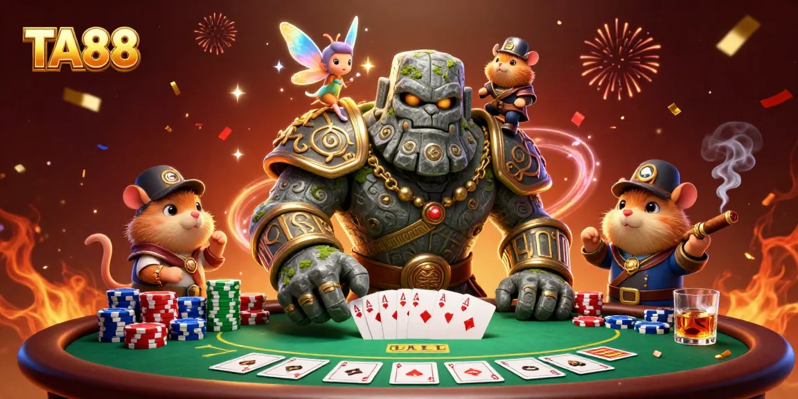 Experience the magic of TA88 as the animated golem, fairy, and hamster knight elevate the poker scene.