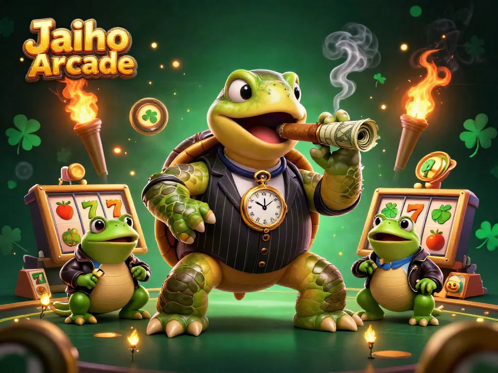 Engage in thrilling gameplay at Jaiho Arcade with a dynamic scene featuring gaming characters and elements.
