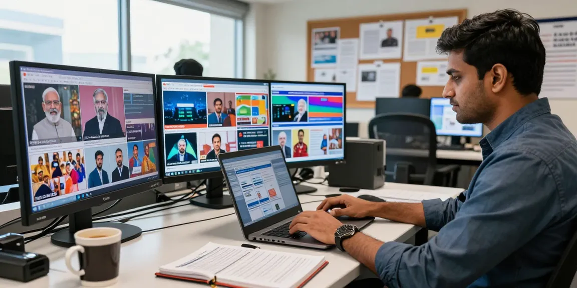 Newsroom activity at https://www.theindaily.com showcasing live updates on India's latest trends and stories.