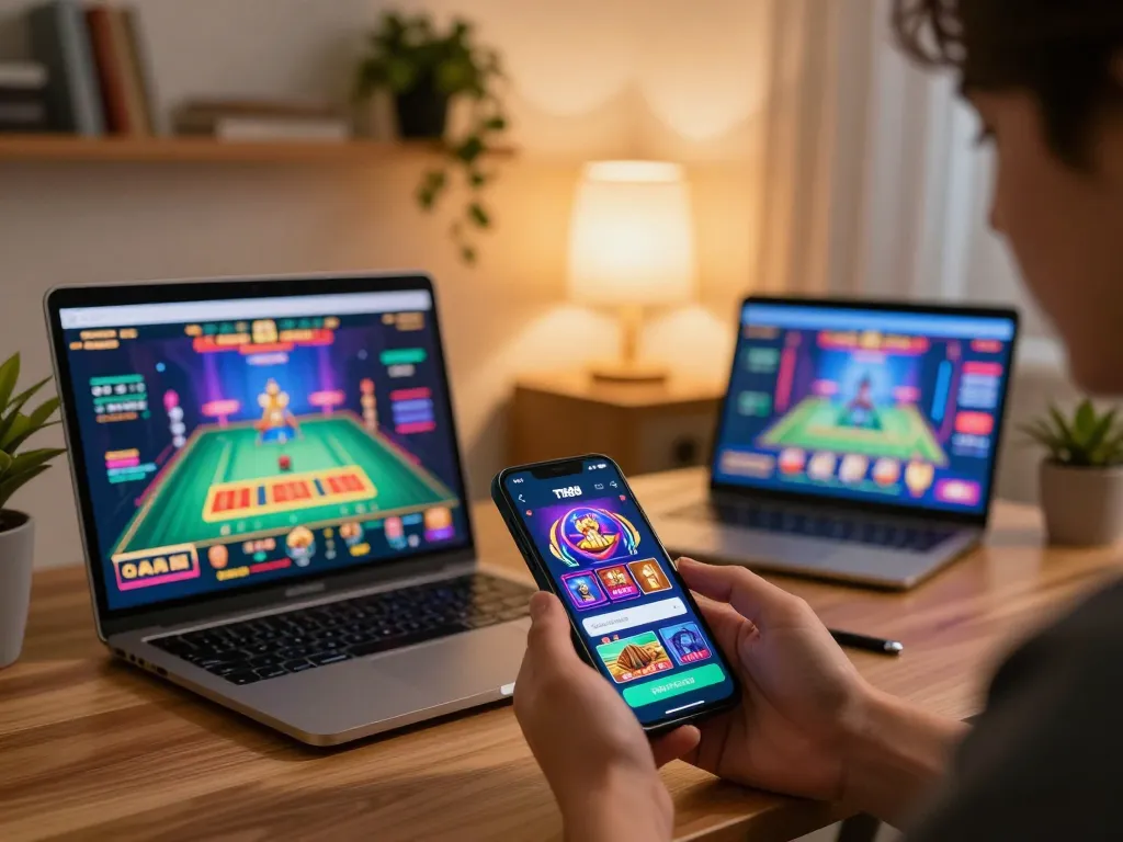 Engaging with TR88 trang chủ app for strategic gaming at home, showcasing dynamic smartphone use.