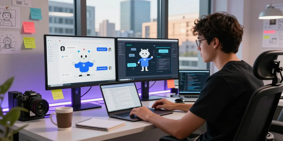 Kobold AI workspace with a developer engaging with advanced AI chatbots, showcasing modern tech design.
