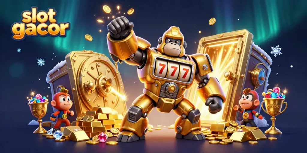 Experience the thrill of slot gacor with our 3D illustrated golden gorilla mech and explosive coins!