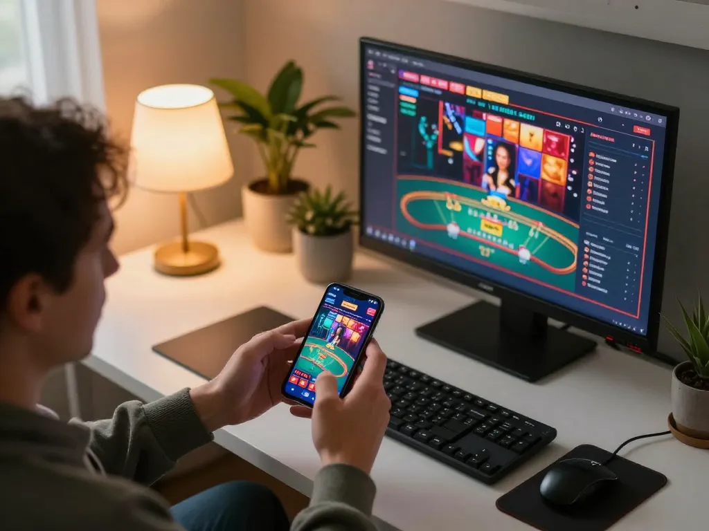 Enjoying Lc88 chính thức on a smartphone while analyzing betting options in a cozy home.