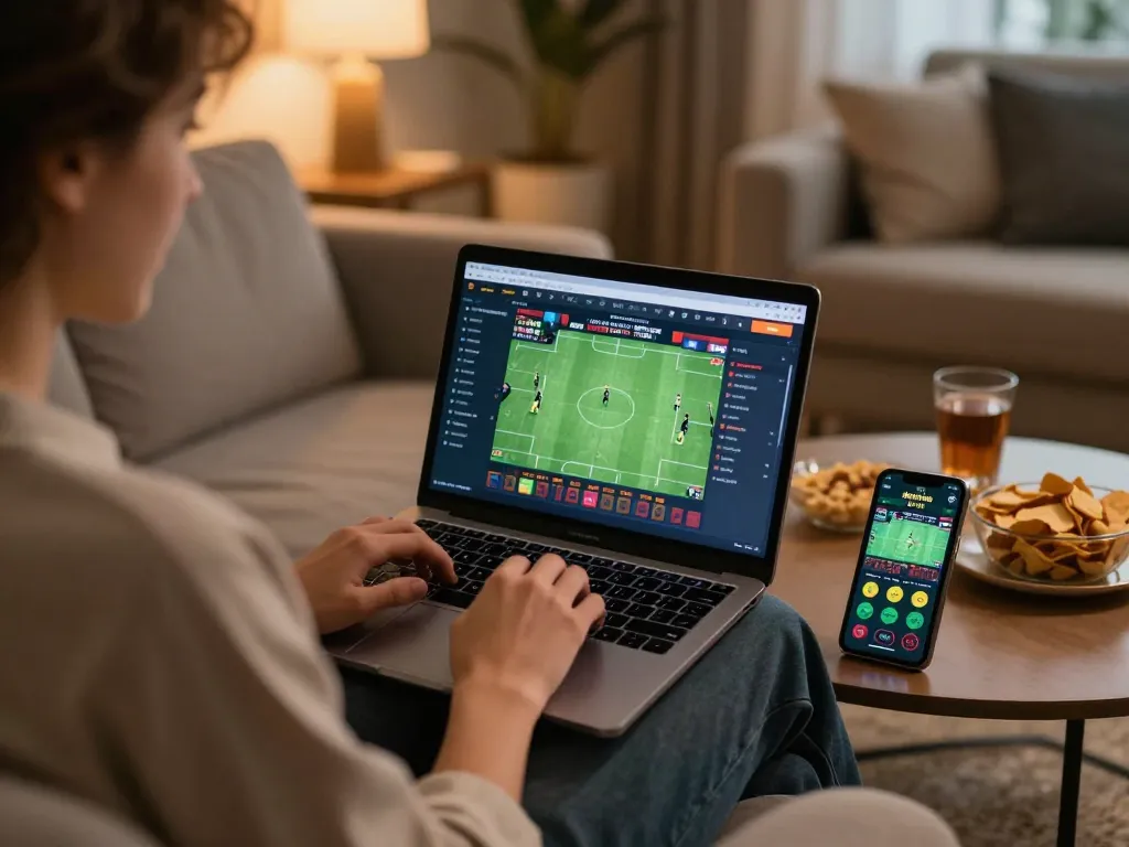 Engaging in online sports betting at home, ทางเข้า m118 interface displayed on laptop screen.
