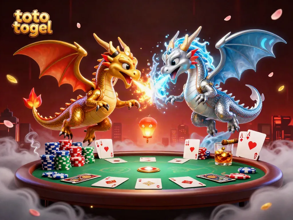 Experience thrilling toto togel action with dragons and vibrant casino elements in this dynamic scene.