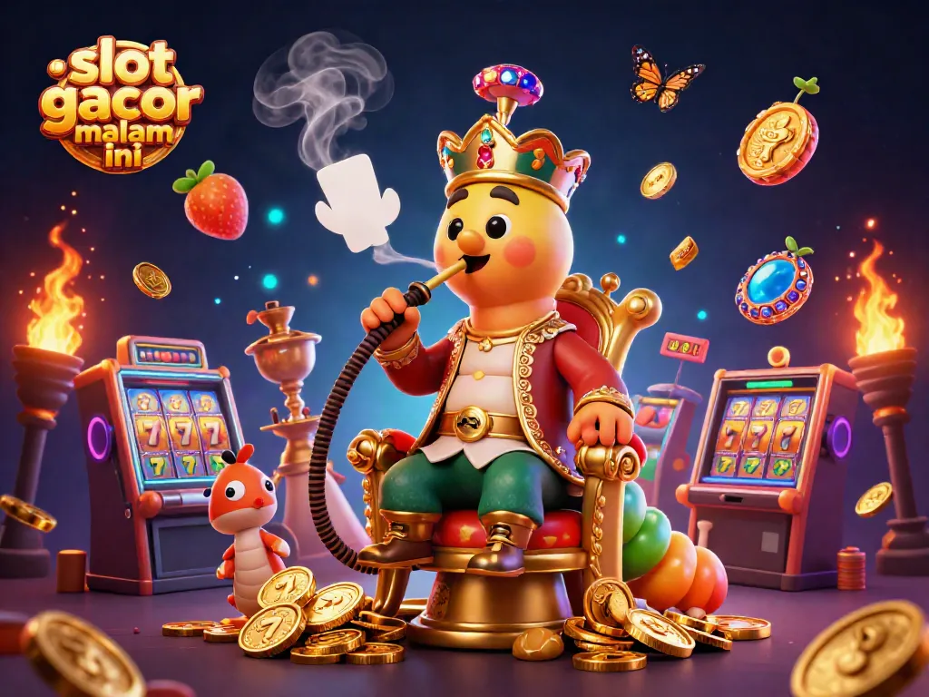 Gambar slot gacor malam ini dengan karakter unik dan mesin slot penuh warna