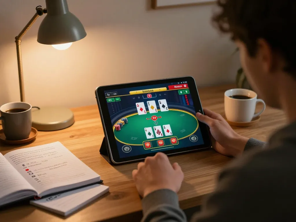 Engaging in online poker at home, showcasing the open 88 gaming experience in a cozy atmosphere.