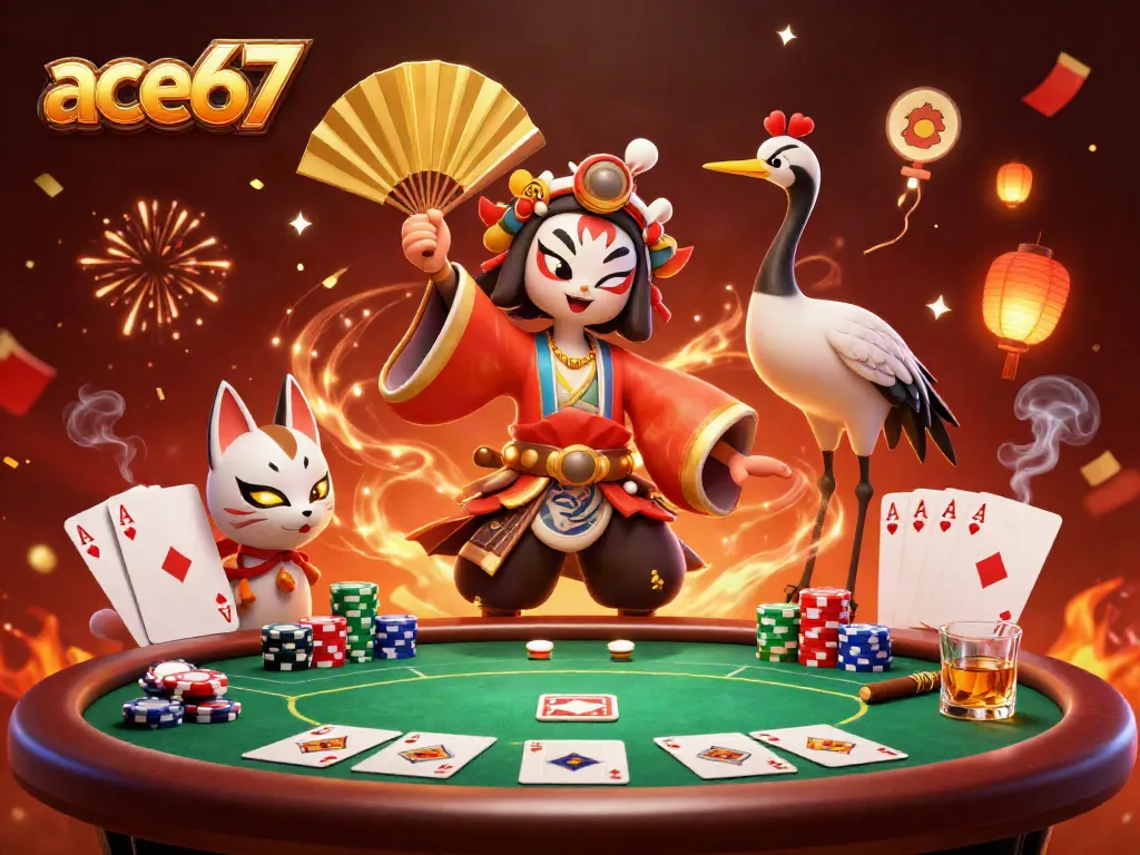 Experience vibrant gameplay at ace67 featuring kabuki warriors and poker elements.