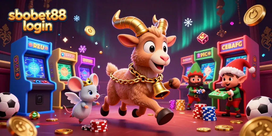Experience sbobet88 login in a vibrant 3D sports betting casino with festive characters and dynamic game elements.