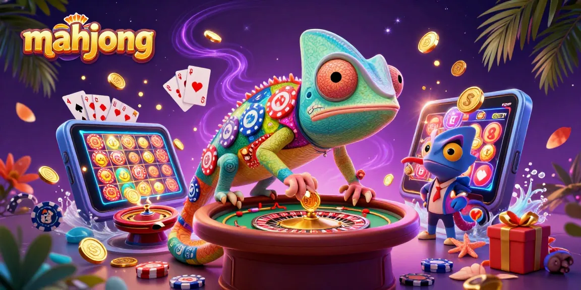 Play mahjong with vibrant 3D characters and dynamic casino elements in a colorful setting.